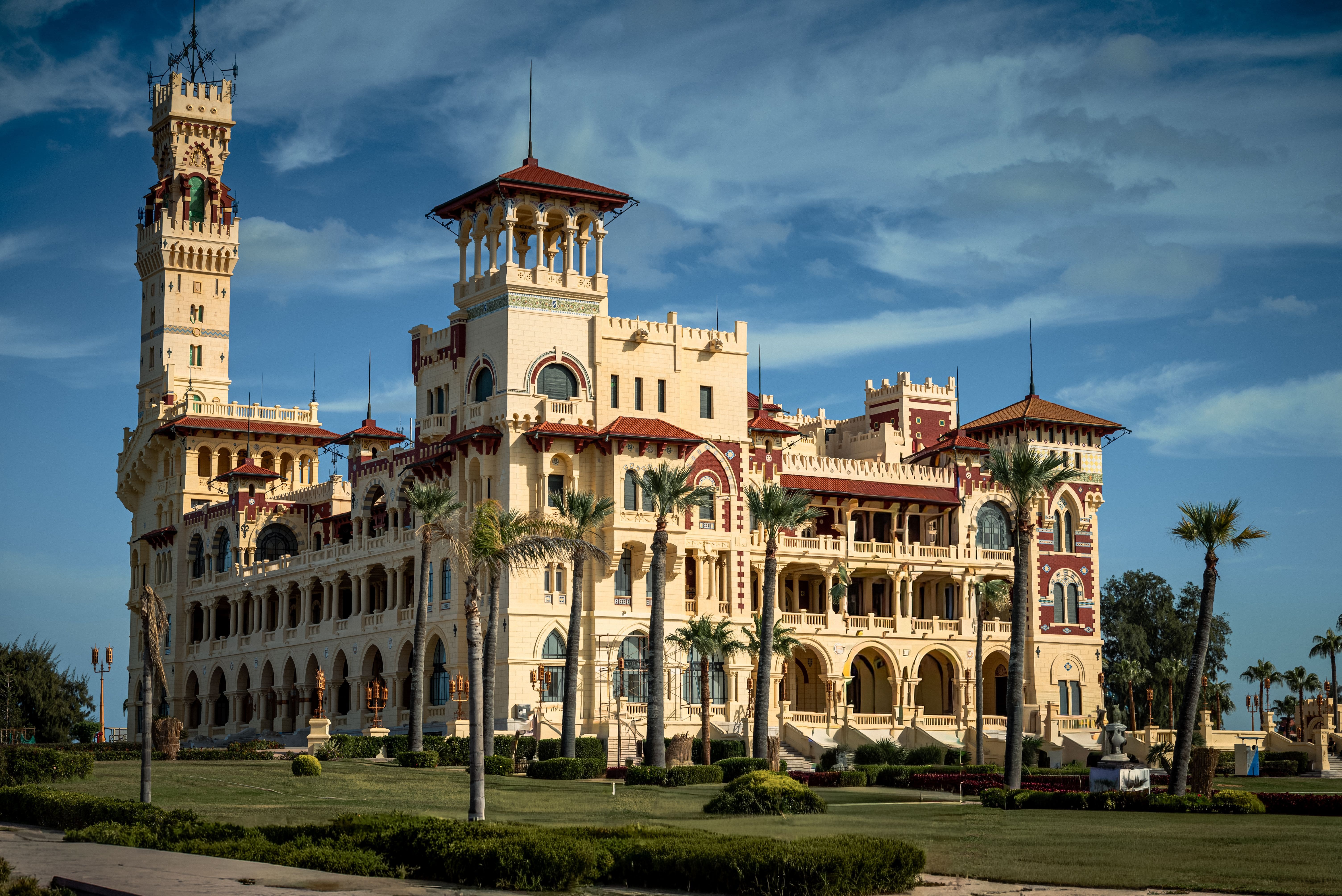 Montaza Palace seen through its iron gates.